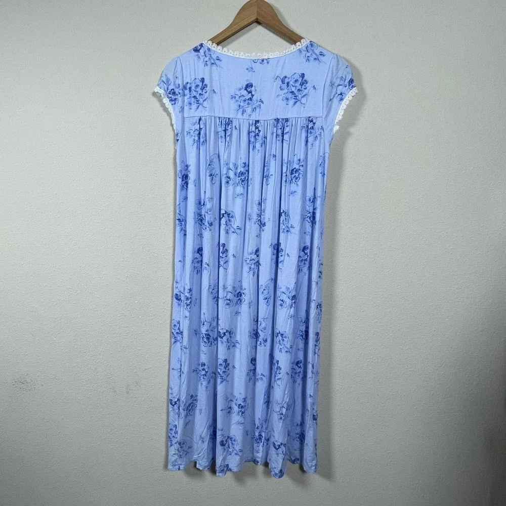 Eileen West Traditonal Nightgown Womens‎ XS Blue Floral Lace Trim Cottagecore